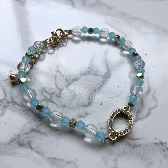2/$20 Blue Beaded Bracelet with Rhinestones Diamond diamante stones - Picture 2 of 3